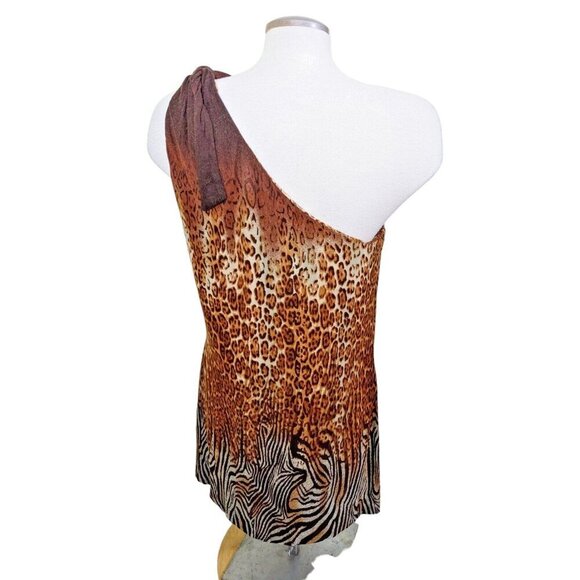Bianca Nygard NEW One Shoulder Mini Dress Size 14 Leopard Print Brown Party Date - Picture 3 of 8